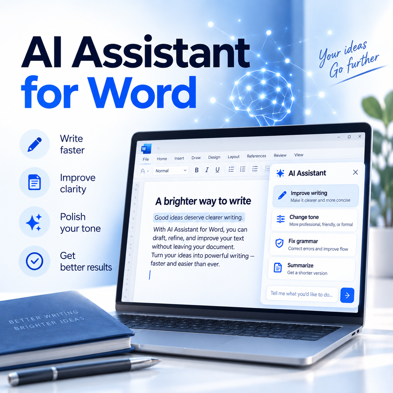 AI Assistant for Word on a laptop screen